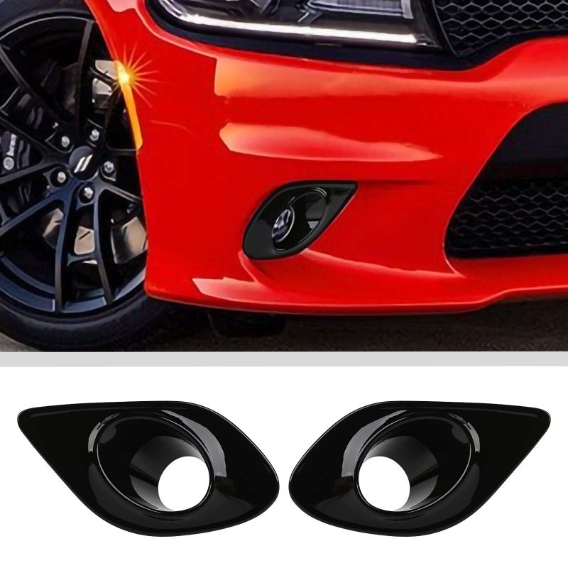 JWWY Front Foglights Protection Cover Trim Compatible with 20152024 Dodge Charger Exterior Accessories ABS 2pcs Black
