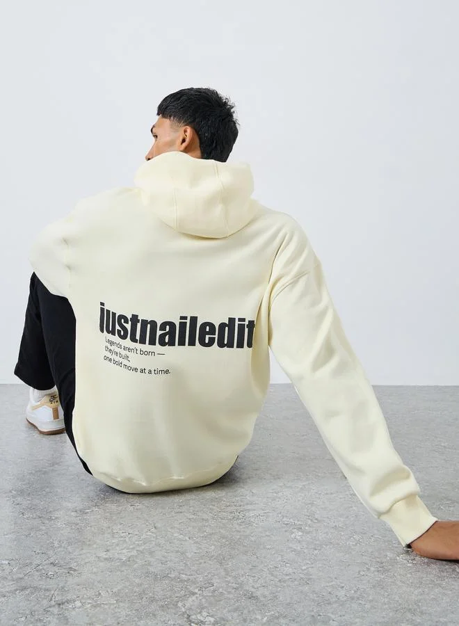 Styli Cream Slogan Print Oversized Hoodie