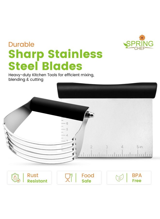 Spring Chef - Spring Chef Dough Blender & Pastry Cutter Tool, Stainless Steel Pastry Blender & Bench Scraper for Pizza, Nut, Pie - Multipurpose Dough Cutter & Scraper Tool for Baking with Soft Grip Handles - Black - Image 1