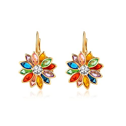 Barzel 18K Gold Plated Flower Earrings - Colorful Lotus Flower Earrings For Women - Made in Brazil - Image 5