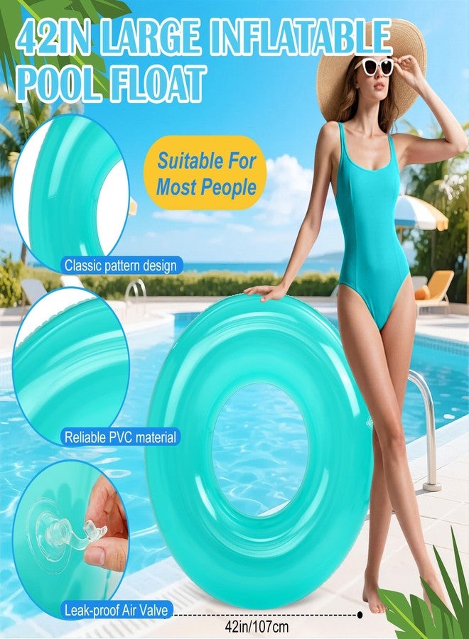ShinyRelief مجموعة ShinyRelief المكونة من 4 قطع، عوامات حمام سباحة كبيرة قابلة للنفخ مقاس 42 بوصة للبالغين، أنابيب سباحة شفافة نيون، حلقات سباحة، ألعاب عائمة لحفلات توديع العزوبية الصيفية على الشاطئ، 4 ألوان - Image 2