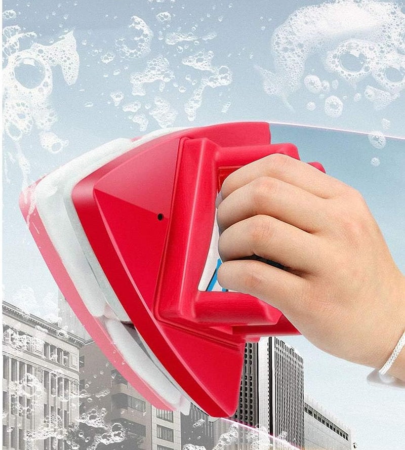 Magnetic Window Cleaning Tools, Double-Sided Window Cleaner Glass Wiper, Washing Brush Tools, Outside Window Cleaner Tool, for High-Rise Double Glazed Windows (Blue) (1, red) - Image 1