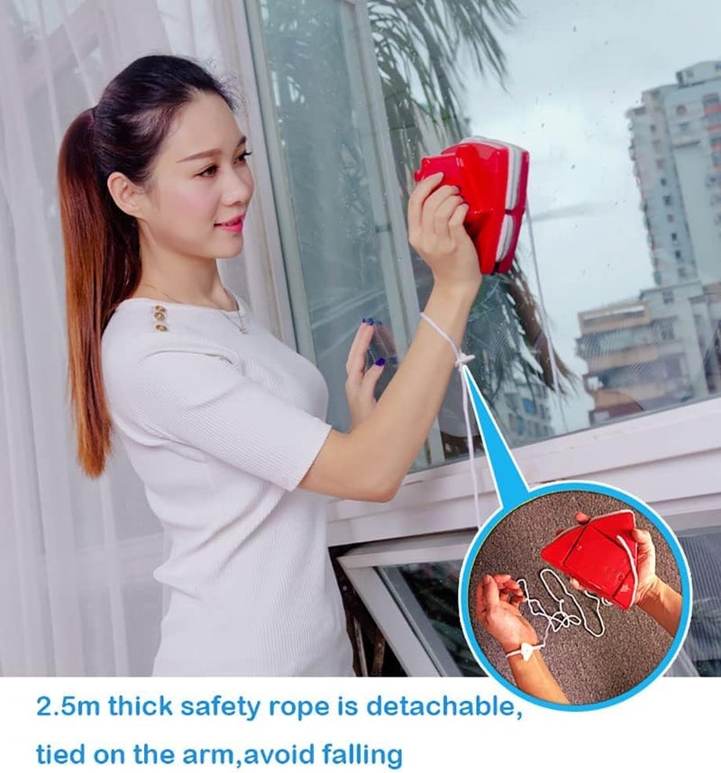 Magnetic Window Cleaning Tools, Double-Sided Window Cleaner Glass Wiper, Washing Brush Tools, Outside Window Cleaner Tool, for High-Rise Double Glazed Windows (Blue) (1, red) - Image 5