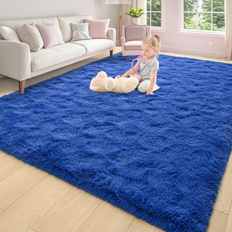 Keeko Fluffy Area Rugs for Bedroom Living Room, 4x5.3 Soft Plush Bedside Rug Modern Indoor Throw Rug Shag Fuzzy Nursery Carpet Non Slip Rugs for Kids Girls Baby Teen Dorm Room Home Decor NavyBlue - Image 1