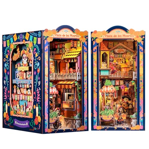 CUTEBEE Book Nook Kit Mexican Fiesta DIY Miniature Dollhouse Vibrant LED Bookshelf Decor Alley Model for Adults Teens Gifts for Family and FriendsPlaza de Los Muertos - Image 1