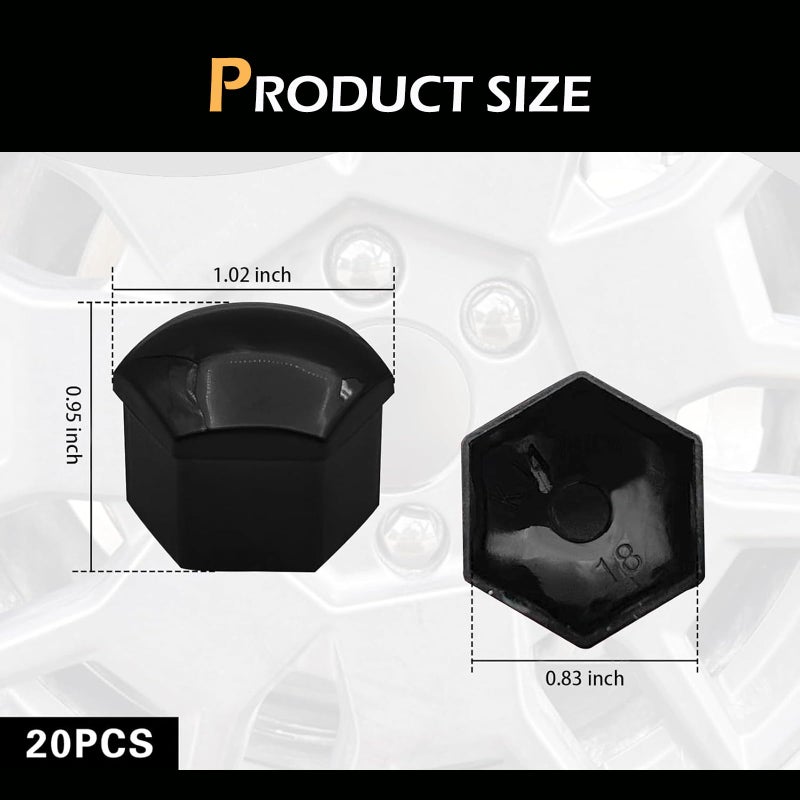 Bawkars 20 PCS Lug Nut Covers, 21mm Bolt Cover Caps with Removal Tool, Hexagonal Plastic Dustproof Wheel Nut Rim Cover, Universal for Most Cars Lug Nut Caps (Black #21mm) - Image 2