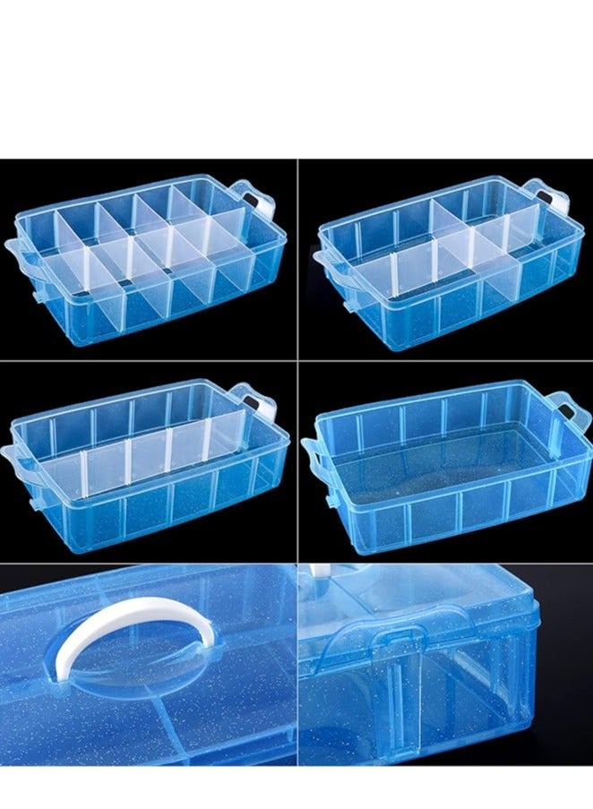 3-tier stackable storage container with 30 adjustable compartments, blue plastic craft storage box, divider with beads, toys, dolls, paper tape, nails, thread - Image 3