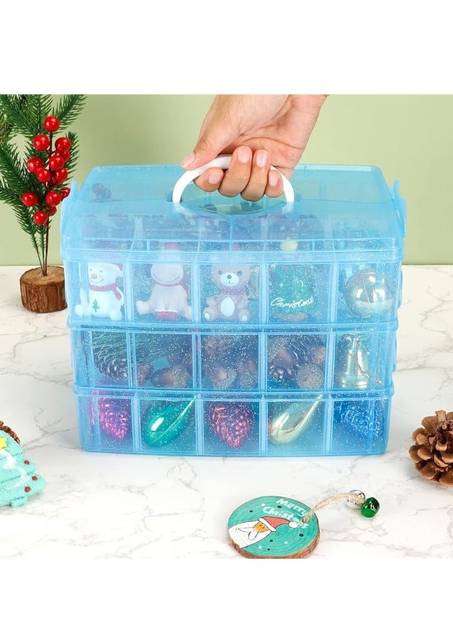3-tier stackable storage container with 30 adjustable compartments, blue plastic craft storage box, divider with beads, toys, dolls, paper tape, nails, thread - Image 5