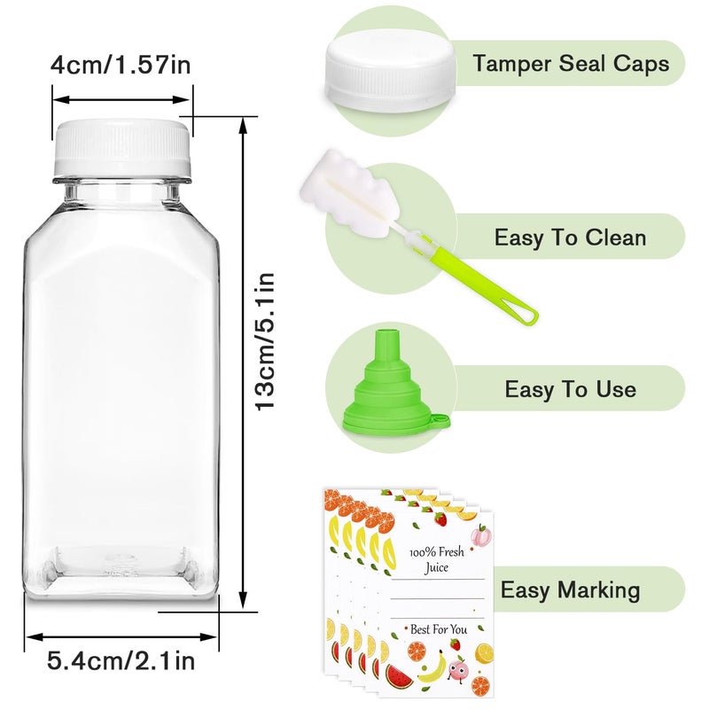 Leaflai Plastic Juice Bottles with Caps 6 pcs - 8oz Reusable Juice Containers with Tamper Proof Lids White - Clear Juicing Bottles for Juicing Milk Smoothie Drinking and Other Beverages Christmas Gifts - Image 2