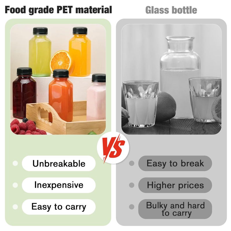 Leaflai Plastic Juice Bottles with Caps 6 pcs - 8oz Reusable Juice Containers with Tamper Proof Lids White - Clear Juicing Bottles for Juicing Milk Smoothie Drinking and Other Beverages Christmas Gifts - Image 3