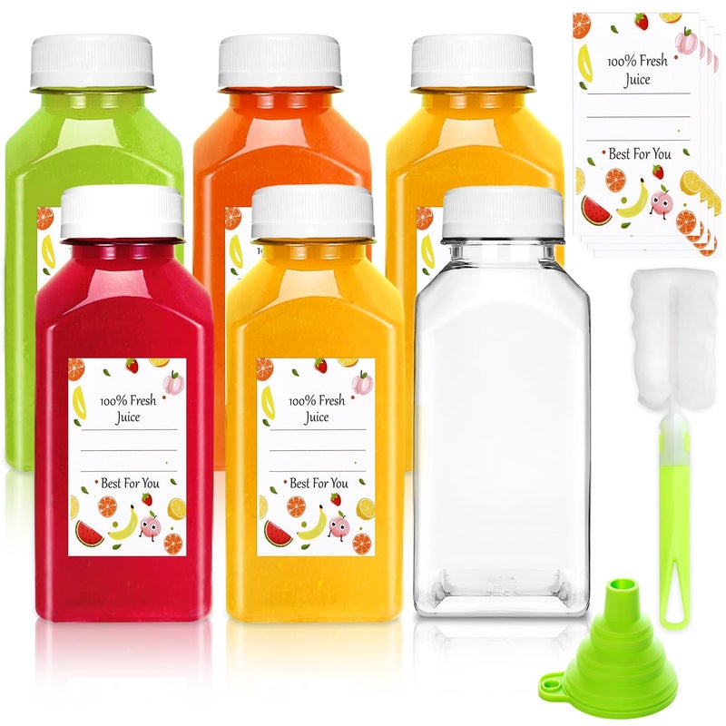 Leaflai Plastic Juice Bottles with Caps 6 pcs - 8oz Reusable Juice Containers with Tamper Proof Lids White - Clear Juicing Bottles for Juicing Milk Smoothie Drinking and Other Beverages Christmas Gifts - Image 1