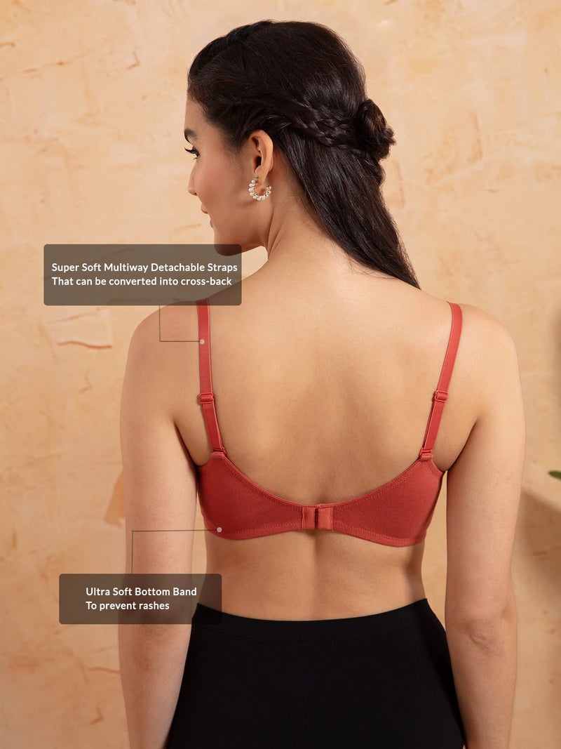 NYKD (NYB198 Cotton Lightly Padded & Non Wired T-Shirt Bra for Women | Medium Coverage Bra with Soft Detachable Straps | Ideal for All Day Comfort - Orange - Image 4