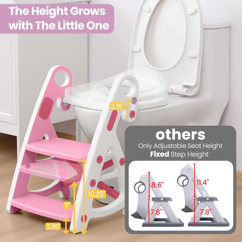 Primlect Potty Training Seat, 2-in-1 Toddler Toilet Seat with Step Stool, Ultra-Stable Potty Chair Attachment, Adjustable Seat and Step Ladder, Non-Slip Design, Splash Guard for Boys and Girls(Pink) - Image 5
