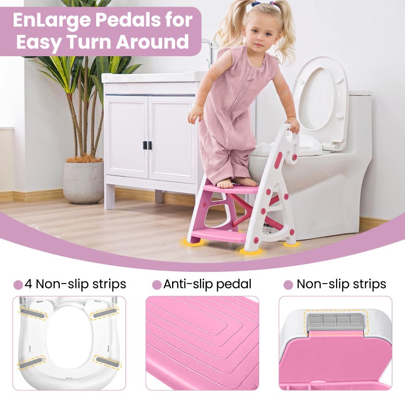 Primlect Potty Training Seat, 2-in-1 Toddler Toilet Seat with Step Stool, Ultra-Stable Potty Chair Attachment, Adjustable Seat and Step Ladder, Non-Slip Design, Splash Guard for Boys and Girls(Pink) - Image 4