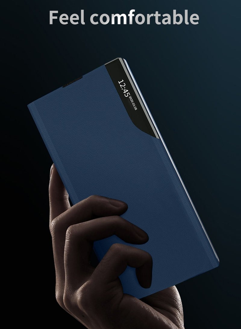 Wtech Samsung Galaxy S23 Ultra Smart Mirror Window Flip Phone Case Auto Sleep Wake Cover (MCFLSN) - Blue - Image 2