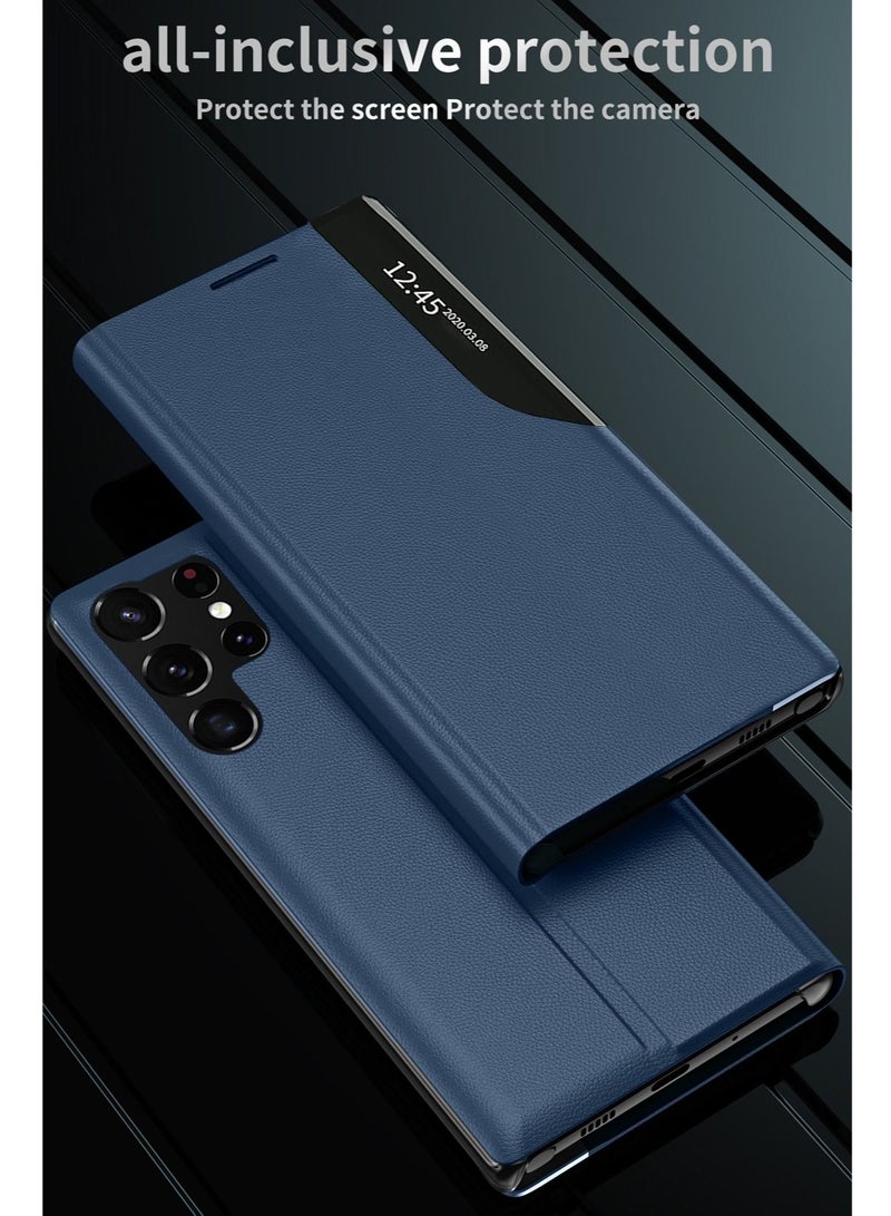 Wtech Samsung Galaxy S23 Ultra Smart Mirror Window Flip Phone Case Auto Sleep Wake Cover (MCFLSN) - Blue - Image 5