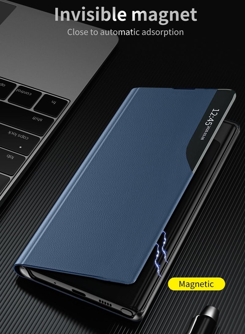 Wtech Samsung Galaxy S23 Ultra Smart Mirror Window Flip Phone Case Auto Sleep Wake Cover (MCFLSN) - Blue - Image 4