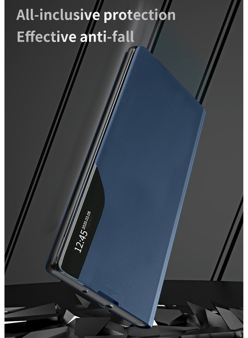 Wtech Samsung Galaxy S23 Ultra Smart Mirror Window Flip Phone Case Auto Sleep Wake Cover (MCFLSN) - Blue - Image 3