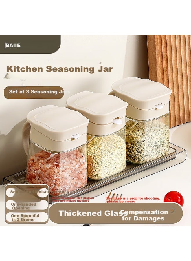 Bj Seasoning Container Set, 3-piece Glass Spice Jars, Salt Shaker, Storage Container, Seasoning Box Set - Image 1