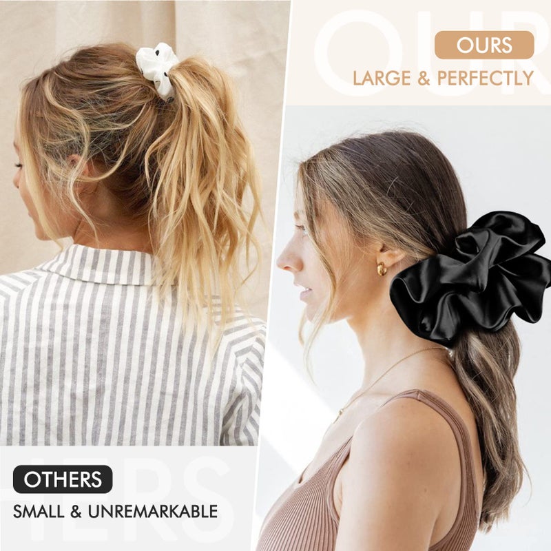 CEELGON 9.5 inch Silk Scrunchies Oversized Scrunchie Jumbo Scrunchies Giant Silk Scrunchie Extra Large Satin Thick Elastic Fluffy Hair Ties for Women and Girls 3 Pack (Black) - Image 3