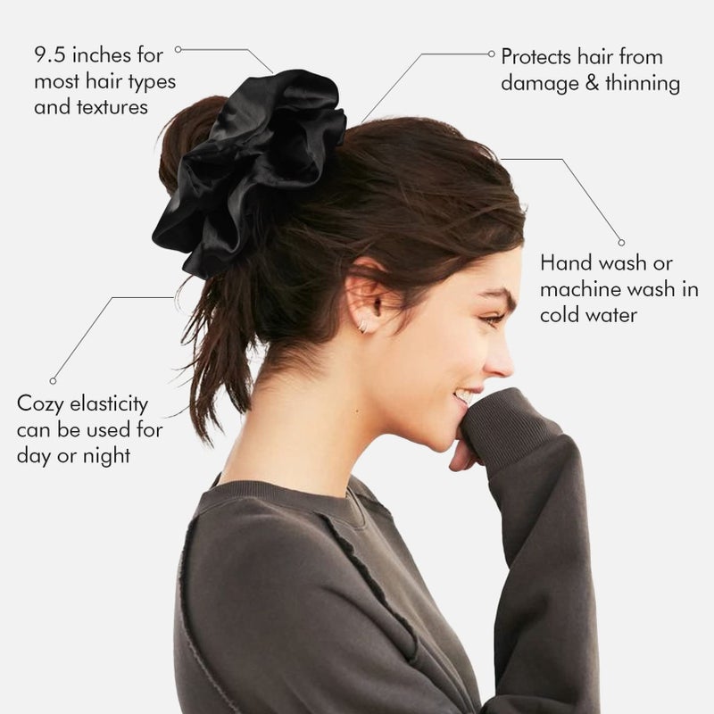 CEELGON 9.5 inch Silk Scrunchies Oversized Scrunchie Jumbo Scrunchies Giant Silk Scrunchie Extra Large Satin Thick Elastic Fluffy Hair Ties for Women and Girls 3 Pack (Black) - Image 4