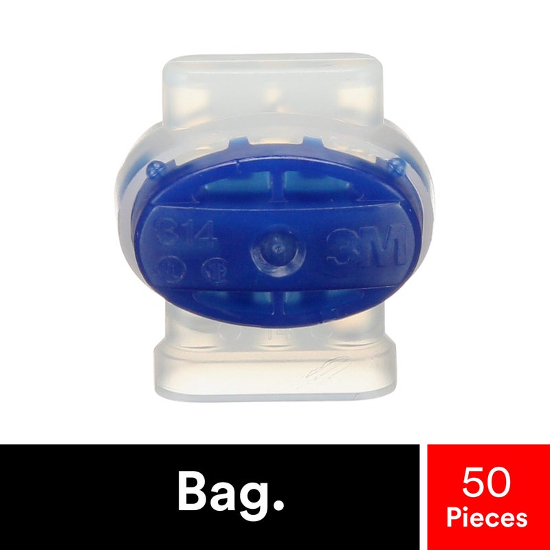 3M Scotchlok Electrical IDC (Insulation Displacement Connector) 314-BOX, Pigtail, Self-Stripping, Moisture-Resistant, Blue, 22-14 AWG (solid/stranded), Pack of 50 - Image 2