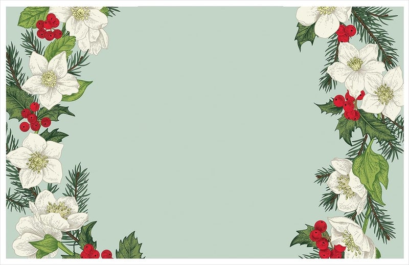Meadowsweet Kitchens Paper Placemat Sets Green Holiday 25 Disposable Printed 11 x 17 Paper Place Mats in Holiday MagnoliaEvergreenBerry Design for Everyday Bridal Wedding Holiday Home Decor - Image 1