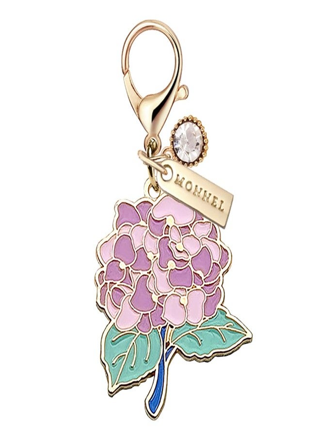 MONNEL MC396 Big Hydrangea Flower Lobster Clasp Charm for Women with Velvet Bag (Purple,1 Piece) - Image 1