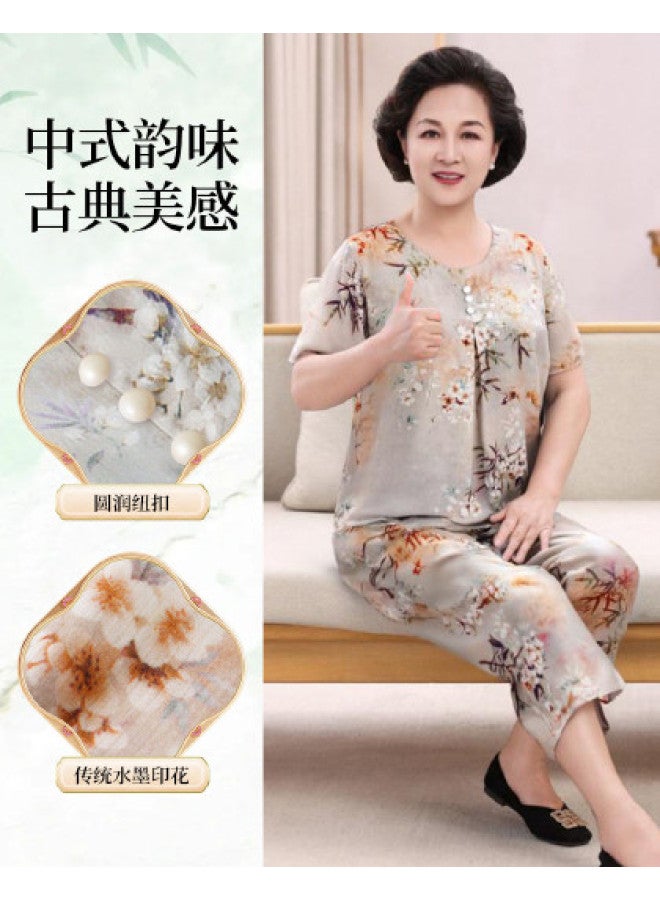 Tucano Chinese Style Cotton Pajama Set For Middle-aged Women - Summer Short Sleeve Loungewear For Elderly Mothers, Plus Size & Outdoor Wearable - Image 1