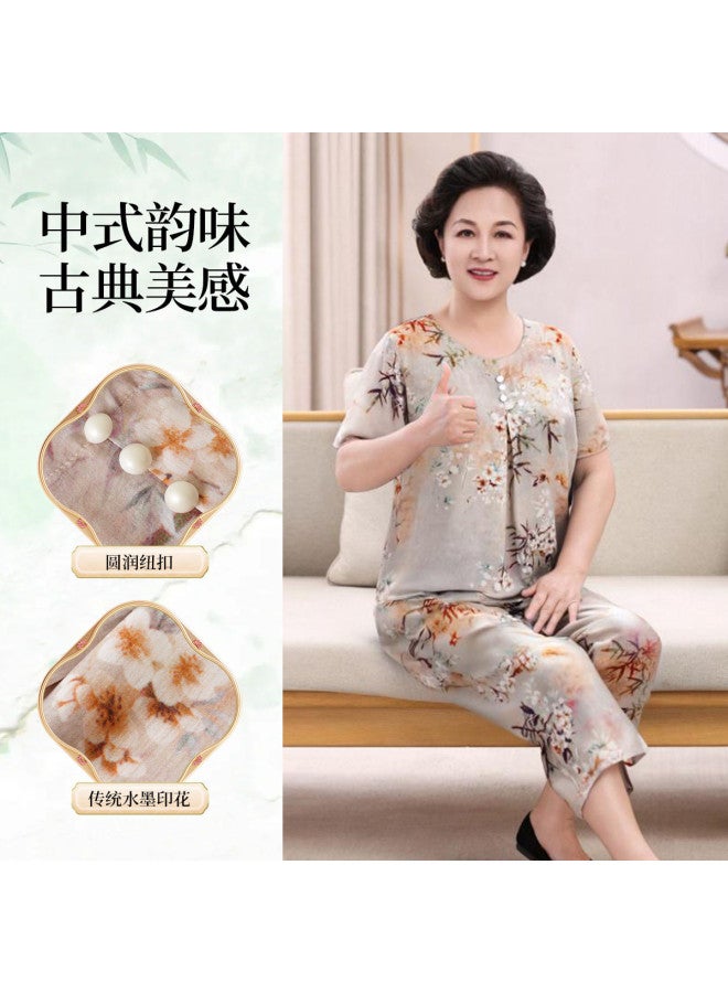Tucano Chinese Style Cotton Pajama Set For Middle-aged Women - Summer Short Sleeve Loungewear For Elderly Mothers, Plus Size & Outdoor Wearable - Image 3