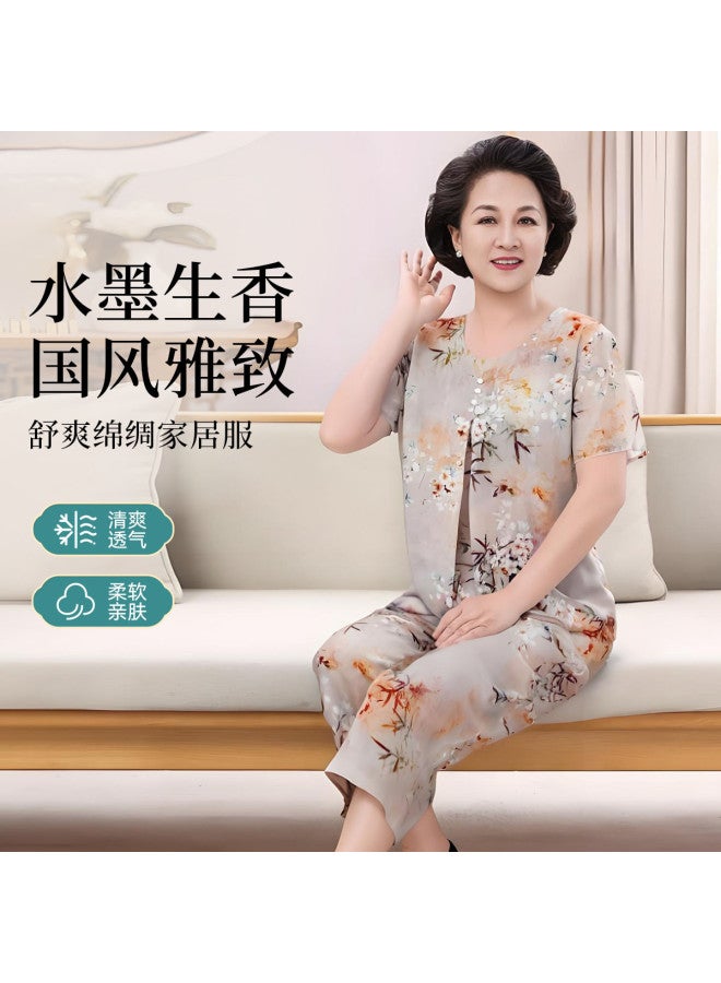 Tucano Chinese Style Cotton Pajama Set For Middle-aged Women - Summer Short Sleeve Loungewear For Elderly Mothers, Plus Size & Outdoor Wearable - Image 2
