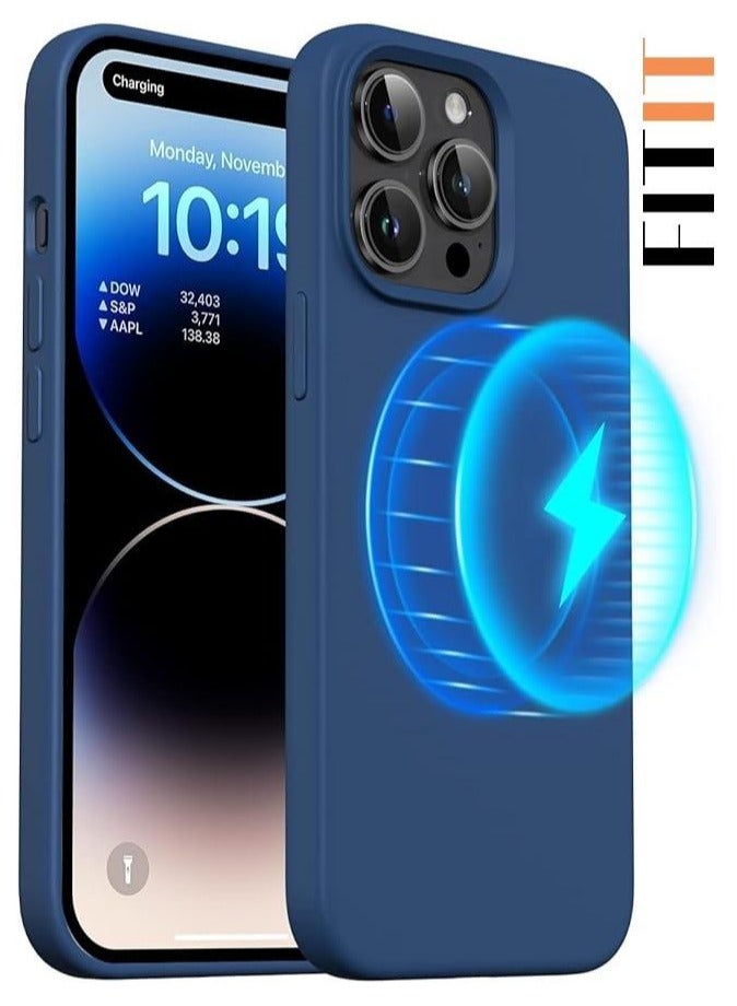FITIT غطاء سيليكون مغناطيسي FITIT لجهاز iPhone 14 Pro بحجم 6.1 بوصة، متوافق مع MagSafe، أزرق. - Image 1