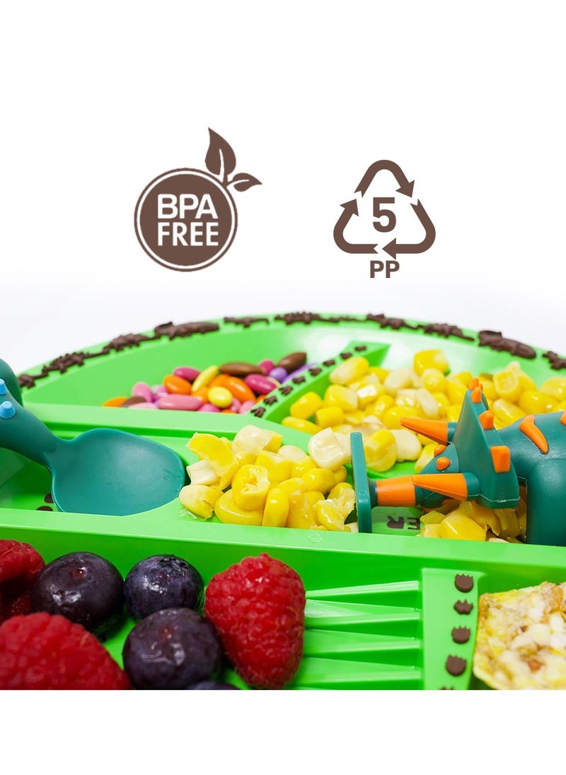 Eazy Kids Eating Plate With Spoon, Fork And Pusher - Purple, Dinosaur, 3 Pieces  - Image 2