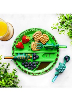 Eazy Kids طبق طعام مع ملعقة وشوكة ودافع - أرجواني، ديناصور، 3 قطع  - Image 3