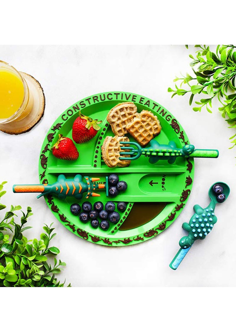 Eazy Kids Eating Plate With Spoon, Fork And Pusher - Purple, Dinosaur, 3 Pieces  - Image 3