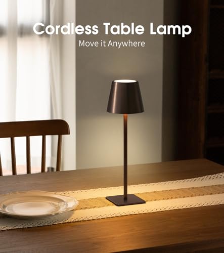 UME 3 Pack Cordless Table Lamp Battery Operated Lamp Portable Waterproof Rechargeable Table Lamp w 3 Color Temps Stepless Dimming for Dinner Desk Cafe Outdoor Brushed Bronze Coffee Tonal - Image 3