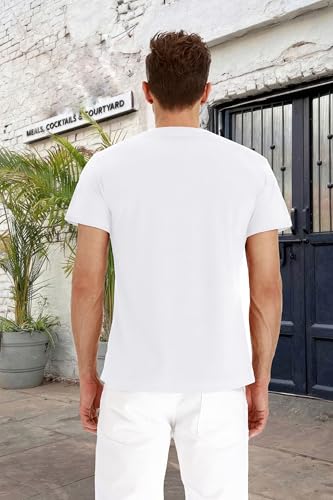 PEGENO Men's Casual Slim Fit Short Sleeve Henley T-Shirts Cotton Shirts (White-US XL) - Image 3