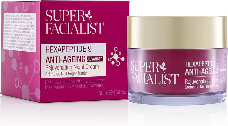 Super Facialist Hexapeptide 9 AntiAgeing Advanced Night Cream Rejuvenating Nourishing Overnight Moisturiser with AntiAging Complex Vegan Friendly 50 ml