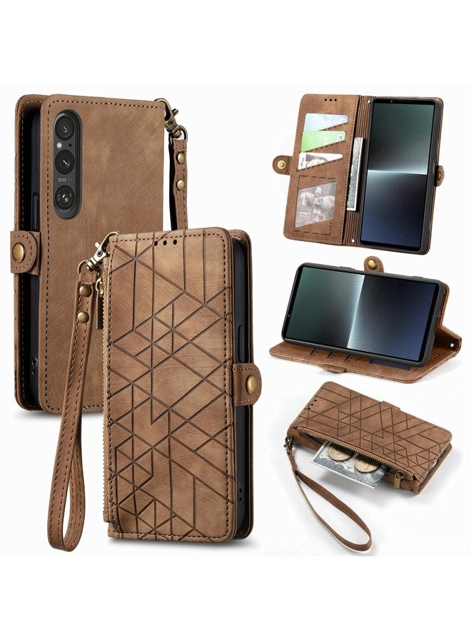 HuHa For Sony Xpreia Ace 3 Geometric Zipper Wallet Side Buckle Leather Phone Case(Brown)  - Image 1