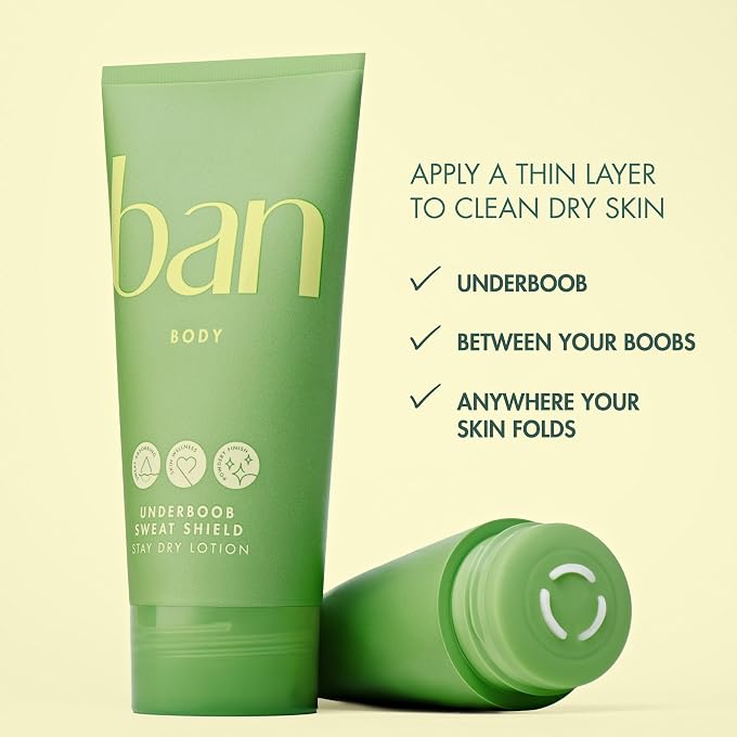 Ban Underboob Sweat Shield Stay Dry Lotion, Safe for Sensitive Skin, Free of Aluminum, Baking Soda & Talc, Soothing Aloe & Calendula, Unscented, 2.5 Oz - Image 2