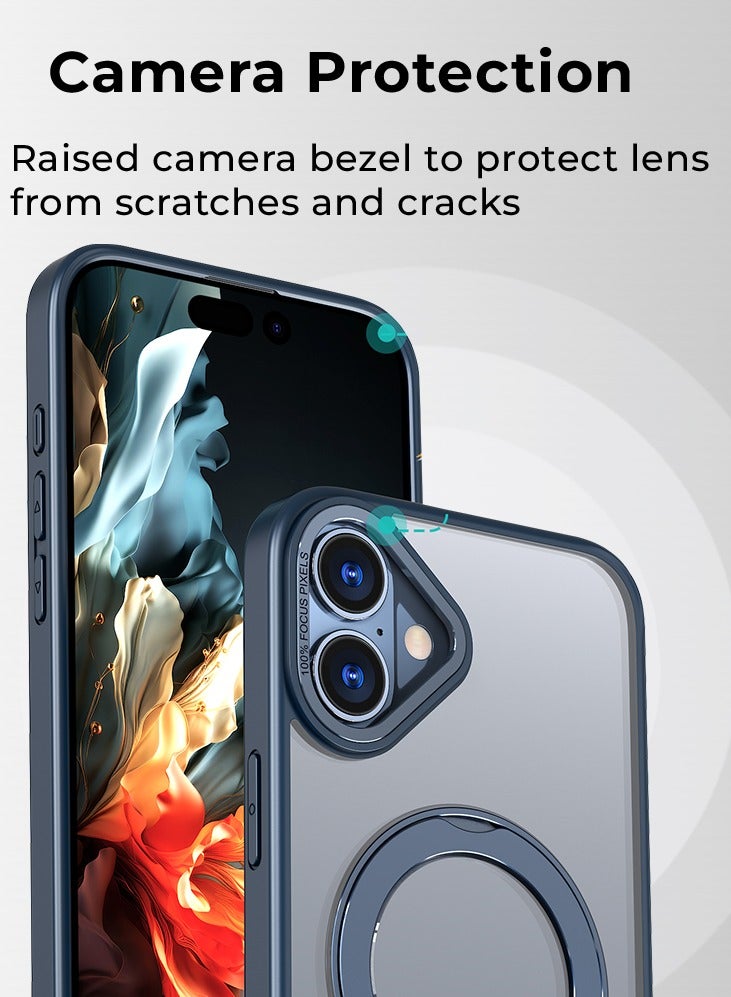 glassology حافظة آيفون 16 بلس مع قاعدة حلقة دوارة 360° مغناطيسية مقاومة للصدمات للشحن اللاسلكي قابلة للتعديل (زرقاء) - Image 5