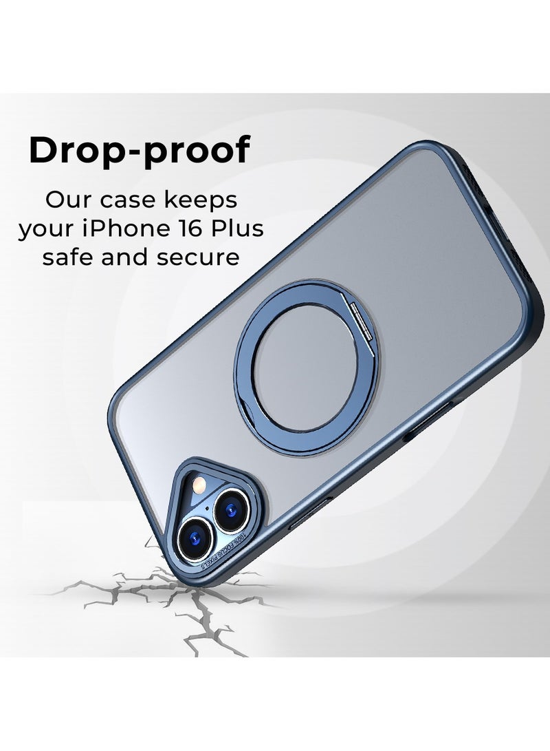 glassology حافظة آيفون 16 بلس مع قاعدة حلقة دوارة 360° مغناطيسية مقاومة للصدمات للشحن اللاسلكي قابلة للتعديل (زرقاء) - Image 4