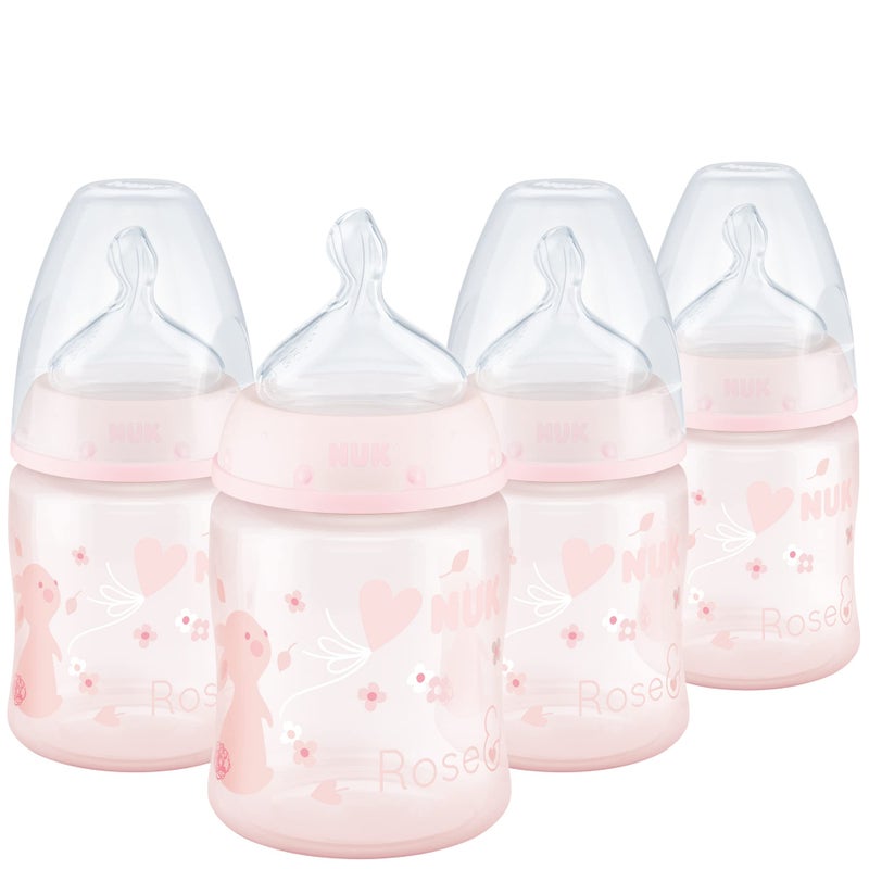 NUK Smooth Flow Anti Colic Baby Bottle, 5 oz, 4 Pack, Pink Bunnies,4 Count (Pack of 1) - Image 1