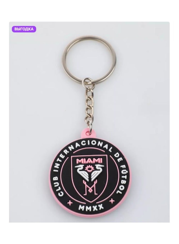 MARIO DRAFTS Inter Miami CF Football Club Logo Keychain, Pink and Black, MMXX Design - Image 1