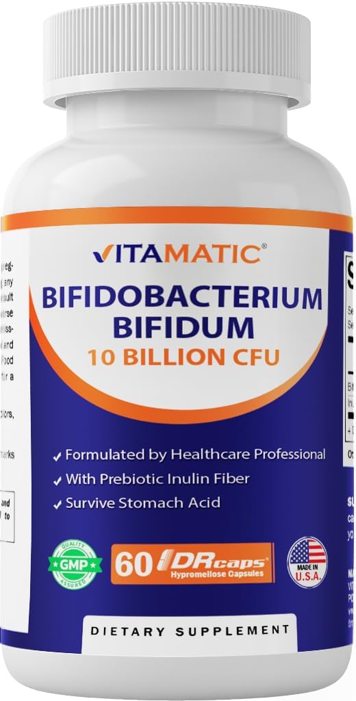 Vitamatic Bifidobacterium Bifidum  10 Billion per DR Capsule  60 Count  Digestive Support  Made with Prebiotic Inulin Fiber - Image 1