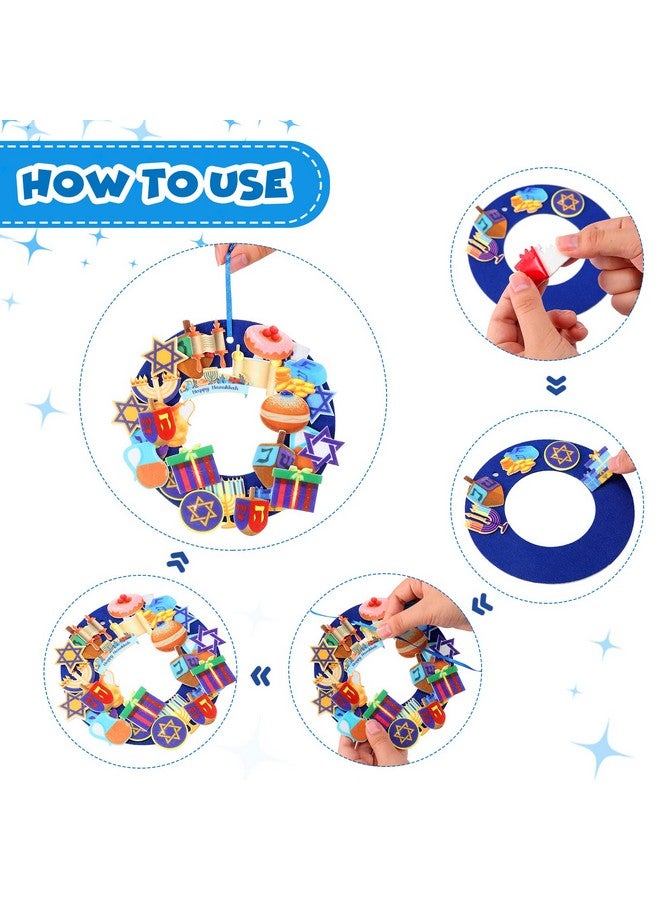 Yilloog 12 Kits Hanukkah Wreath Craft Kit DIY Felt Menorah Gold Coin Happy Hanukkah Wreath Chanukah Art Projects for Hanukkah Party Home Living Room Classroom Decorations Activities - Image 3
