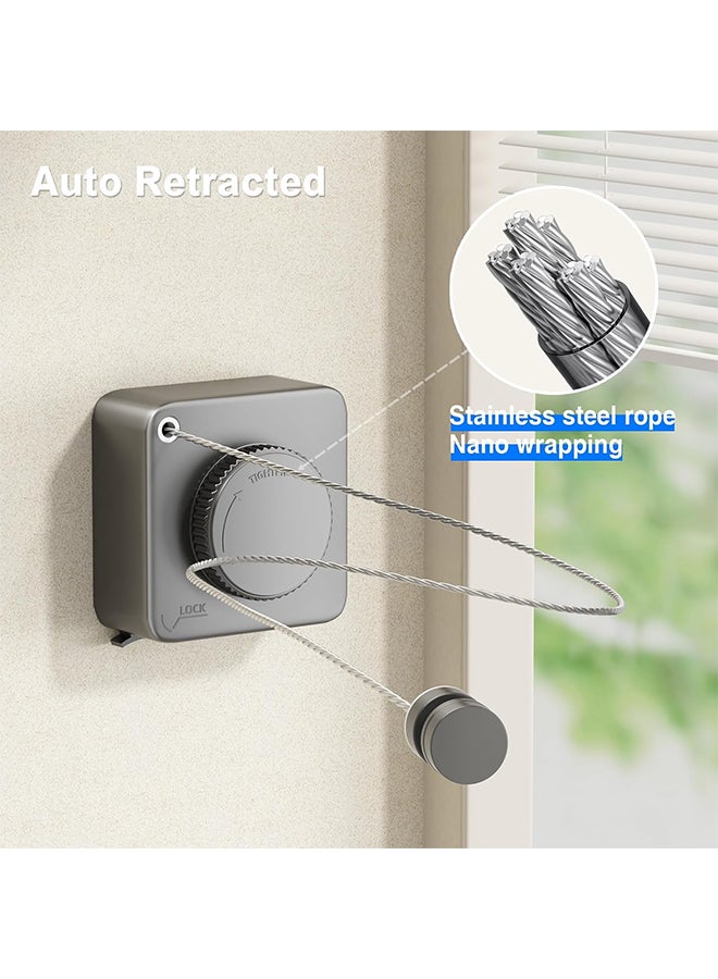 MIXDE Retractable Clothesline, Indoor/Outdoor Clothesline, Anti-Sag Retractable Laundry Line, Stainless Steel Wall Mounted, No Hole Punching, for Home/Hotel (Grey, 4.8m) - Image 4