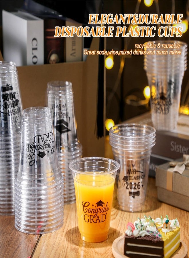 Eaasty 100 Pcs 12oz Graduation Cups 2026 Disposable Plastic Cups for Class of 2026 Graduation Party Congrats Grad Elegant Party Supplies Tableware Decorations (Clear) - Image 2