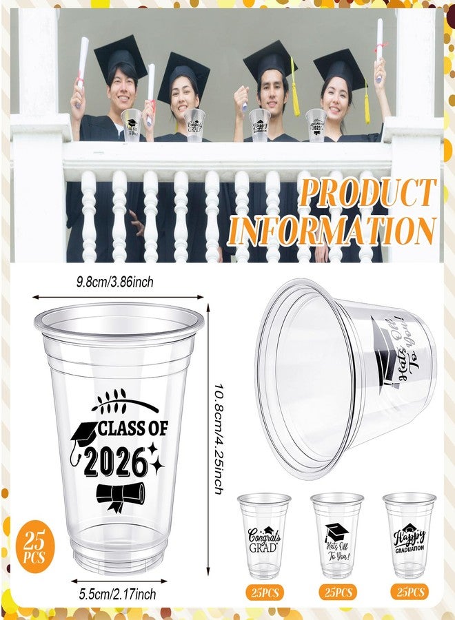 Eaasty 100 Pcs 12oz Graduation Cups 2026 Disposable Plastic Cups for Class of 2026 Graduation Party Congrats Grad Elegant Party Supplies Tableware Decorations (Clear) - Image 3