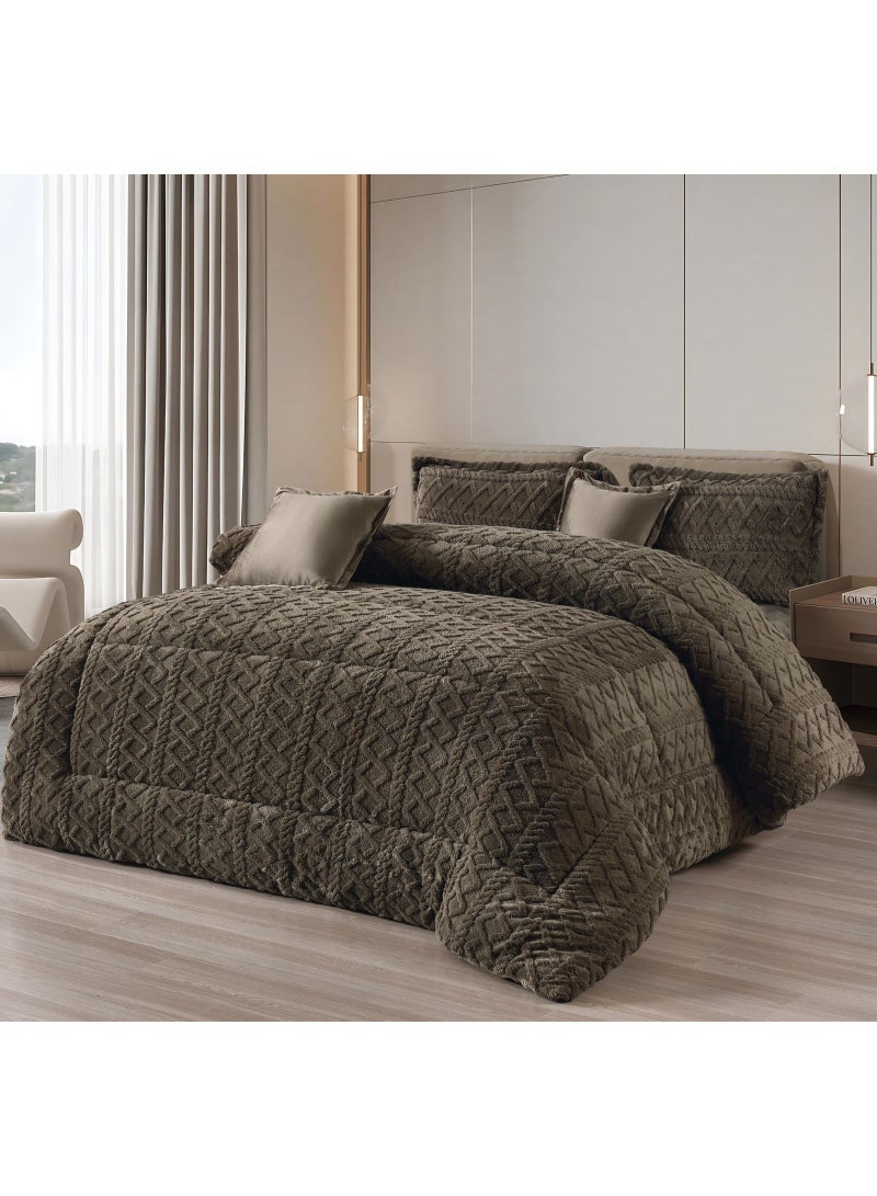 مينجلي مفرش سرير نفرين مخمل شتوي فخم بتصميم انيق وخامة تمنحك الدفئ والراحة 6 قطع، مقاس اللحاف 240x220 سم - Image 1